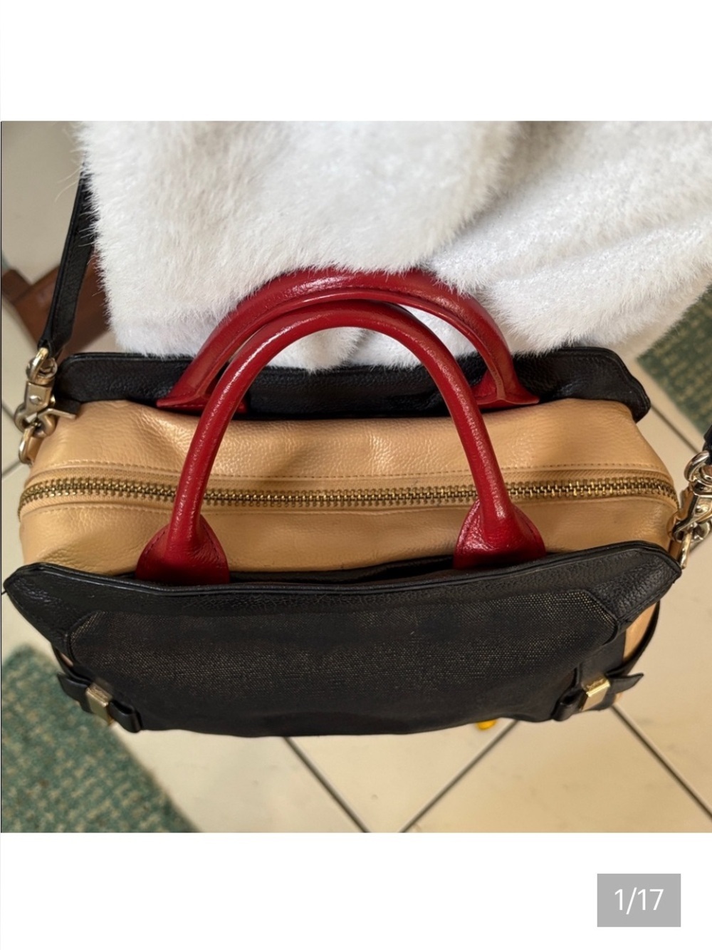 Botkier Satchel Crossbody bag black/champagne metallic fabric/Leather/autumn red